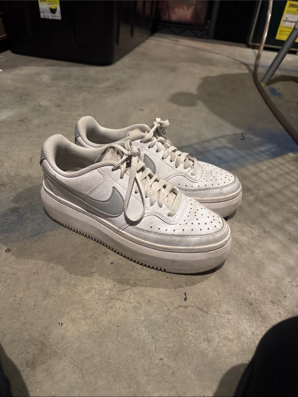 Nike Women’s White Platform Sneakers with Light Gray Swoosh